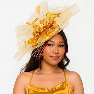 Beloved Millinery Elegant Gold Floral Fascinator Tea Kentucky Derby Tea Bridal
